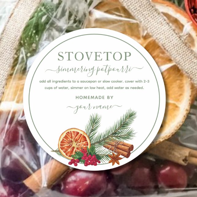 Script Green Stovetop Potpourri Label Sticker (Creator Uploaded)