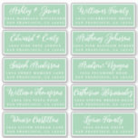 Script Green Wedding Guest Address Labels<br><div class="desc">Easy to personalise, names and addresses / individual wedding address label stickers for guest invitations. These chic, modern and stylish wedding address labels feature your wedding guest names in white elegant handwritten script calligraphy on a green background. Simply add your individual wedding guest names and address. Exclusively designed for you...</div>