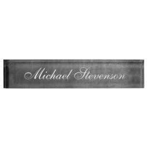 Script Grey Chalkboard Pattern Business Nameplate