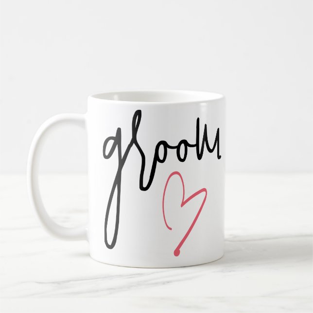 Script groom with blush pink wedding  coffee mug (Left)