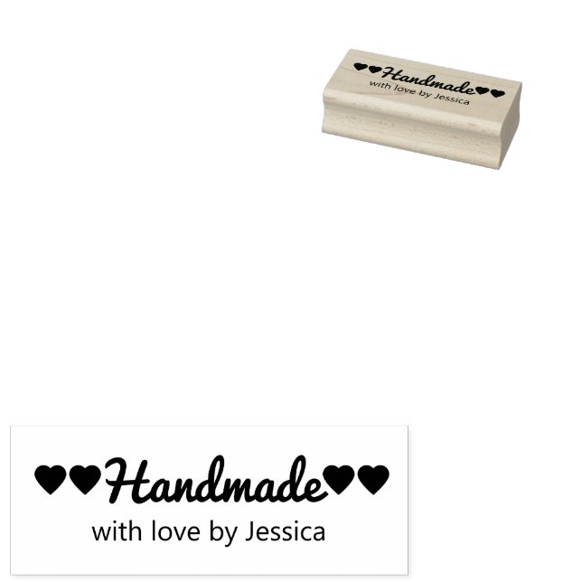 Script Handmade with Love by Your Name and Hearts Rubber Stamp (Stamped)