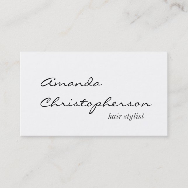 Script Handwrite Hair Stylist White Business Card (Front)