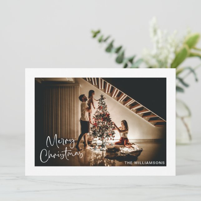 Script Handwriting Modern Merry Christmas Photo  Holiday Card (Standing Front)