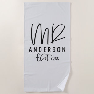 Script handwriting Mr wedding honeymoon Beach Towel