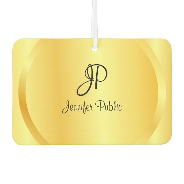 Script Handwritten Monogram Faux Gold Template Car Air Freshener (Front)