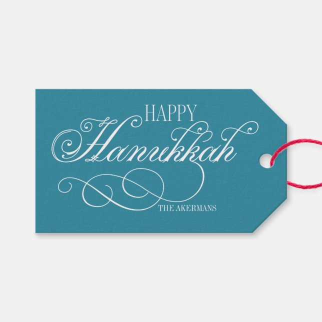 Script Happy Hanukkah Holiday Gift Tags (Front (Horizontal))