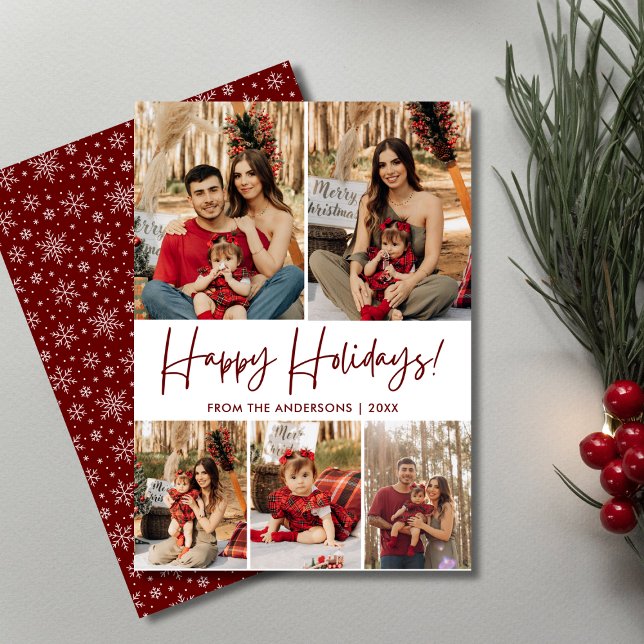 Script Happy Holidays 5 Family Photo Modern Holiday Card (Creator Uploaded)