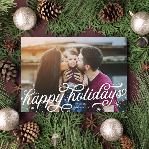 Script Happy Holidays Hand Lettering Photo Card