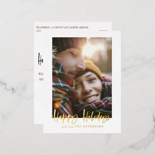 script happy holidays photo  foil holiday postcard (Front/Back)