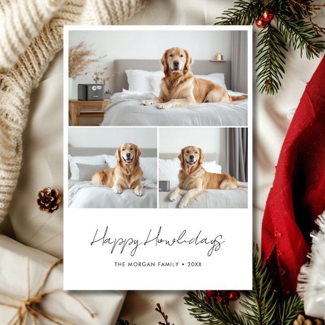 Script Happy Howlidays Pet Christmas Puppies Photo Holiday Card (Creator Uploaded)