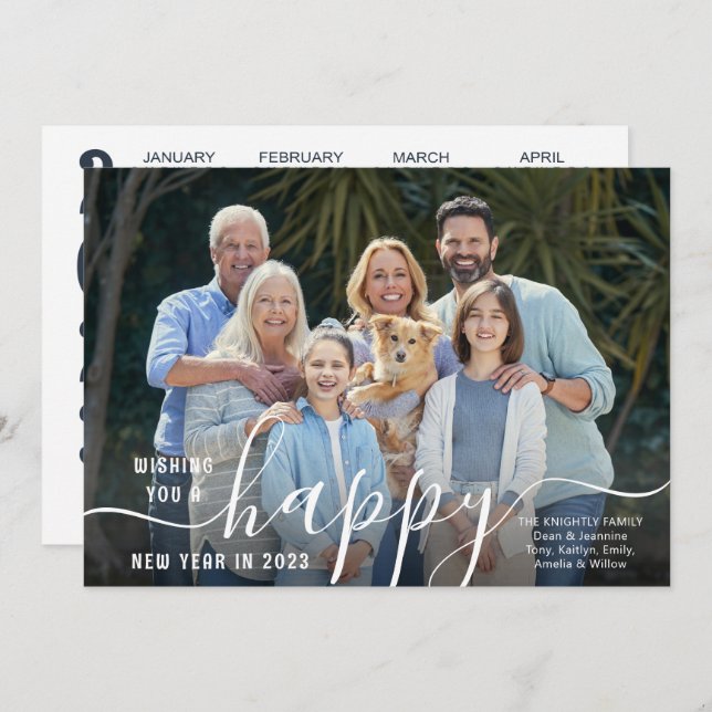 Script HAPPY NEW YEAR Photo Overlay 2023 Calendar Holiday Card (Front/Back)