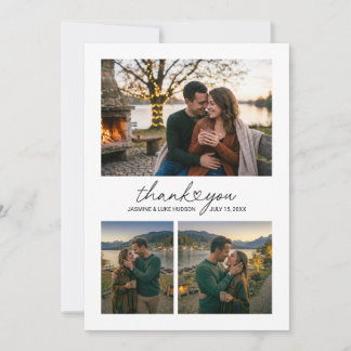 Script Heart 3 Photo Collage Wedding Thank You Car Card