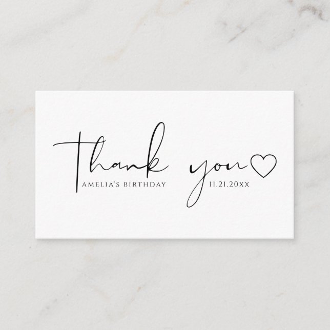 Script Heart Birthday Budget Thank You Cards (Front)