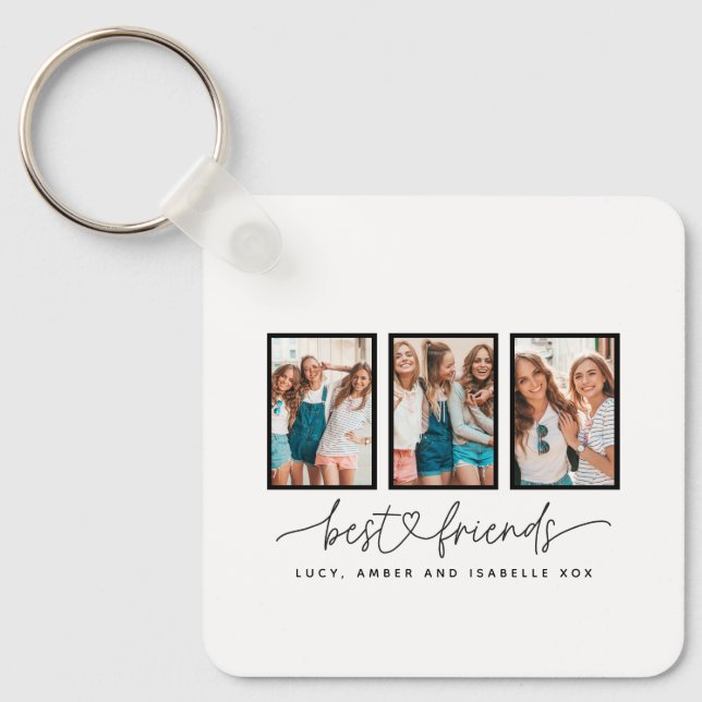 Script heart cute modern multi photo best friends key ring (Front)