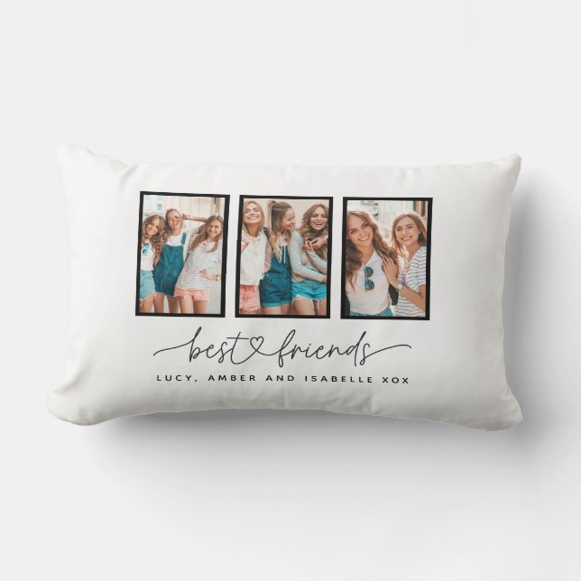 Script heart cute modern multi photo best friends  lumbar cushion (Front)