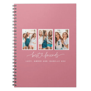 Script heart cute modern multi photo best friends notebook