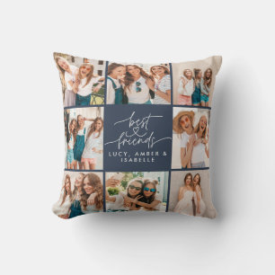 Script heart navy modern multi photo best friends cushion