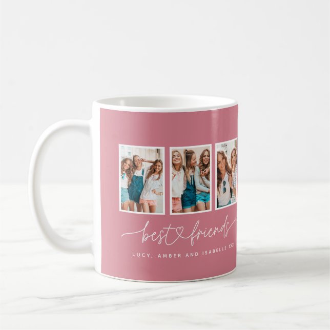 Script heart pink modern multi photo best friends  coffee mug (Left)