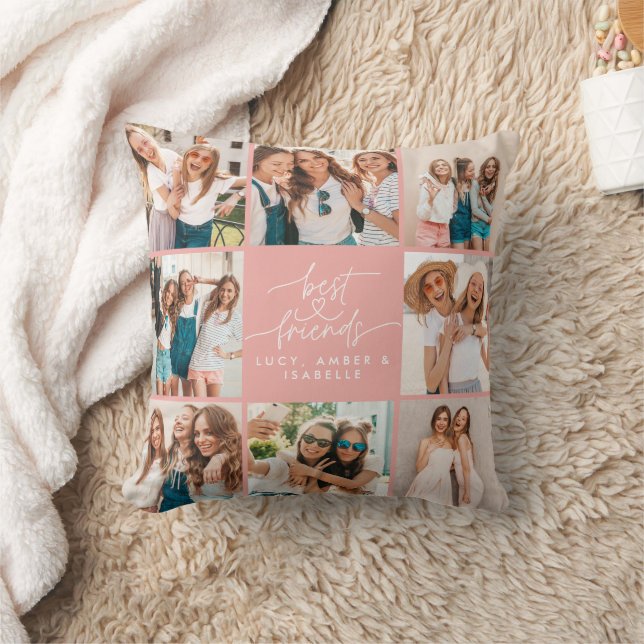 Script heart pink modern multi photo best friends  cushion (Blanket)