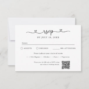 Script Heart QR Code Photo Off White RSVP Card