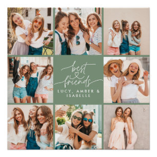 Script heart sage modern multi photo best friends poster