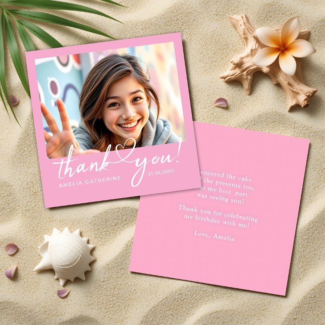 Script Heart Soft Pink Girl Budget Thank You Card (Creator Uploaded)