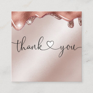 script heart thank you for order rose gold drips square business card