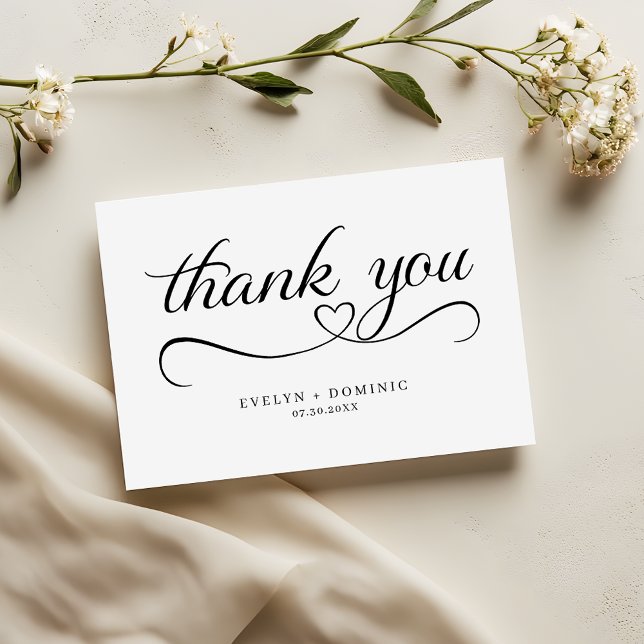 Script Heart Typography romantic Wedding Thank You Card (Creator Uploaded)