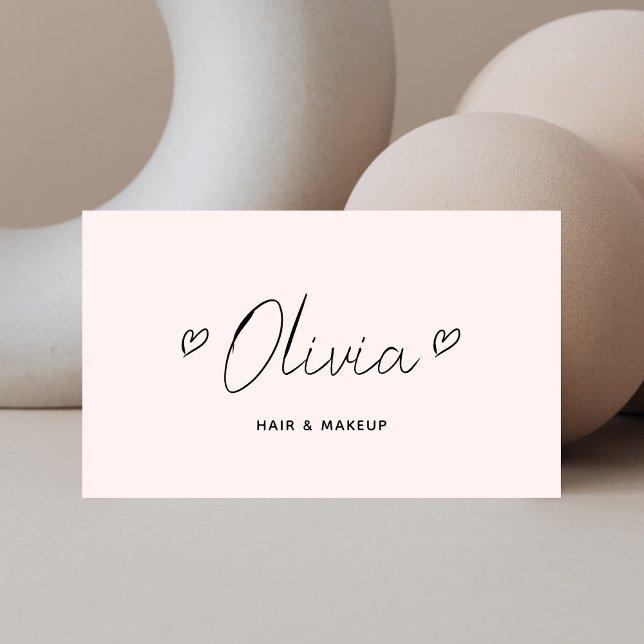 Script Hearts Minimalist QR Code Pastel Pink Business Card (Creator Uploaded)