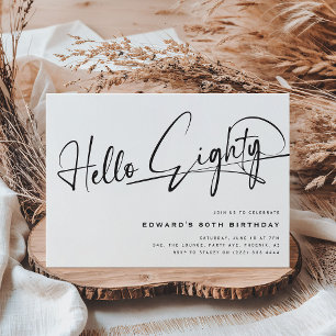 Script Hello Eighty Minimalist 80th Birthday Invitation