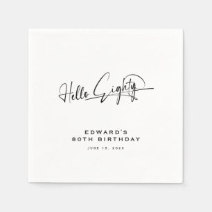 Script Hello Eighty Minimalist 80th Birthday Napkin