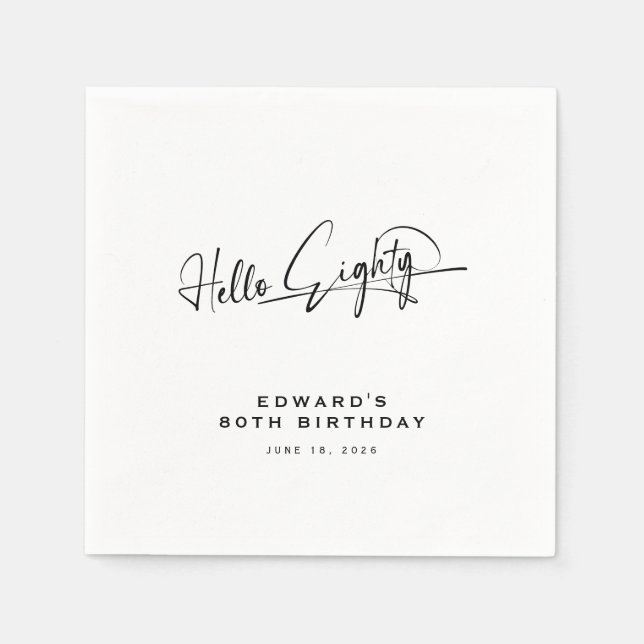 Script Hello Eighty Minimalist 80th Birthday Napkin (Front)