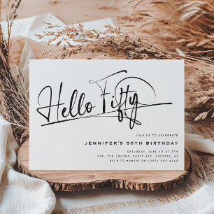 Script Hello Fifty Minimalist 50th Birthday Invitation