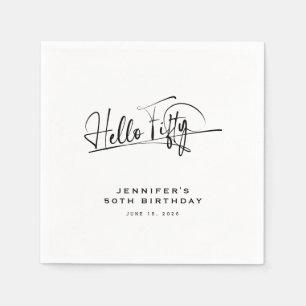 Script Hello Fifty Minimalist 50th Birthday Napkin