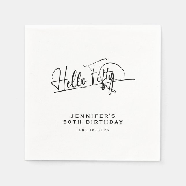 Script Hello Fifty Minimalist 50th Birthday Napkin (Front)