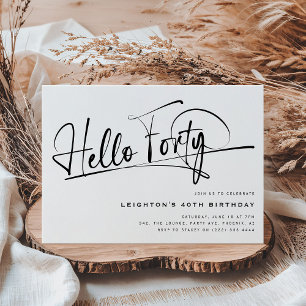 Script Hello Forty Minimalist 40th Birthday Invitation
