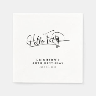 Script Hello Forty Minimalist 40th Birthday Napkin