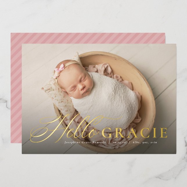 Script hello nickname pink one photo birth announc (Front/Back)