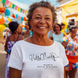 Script Hello Ninety Minimalist 90th Birthday T-Shirt