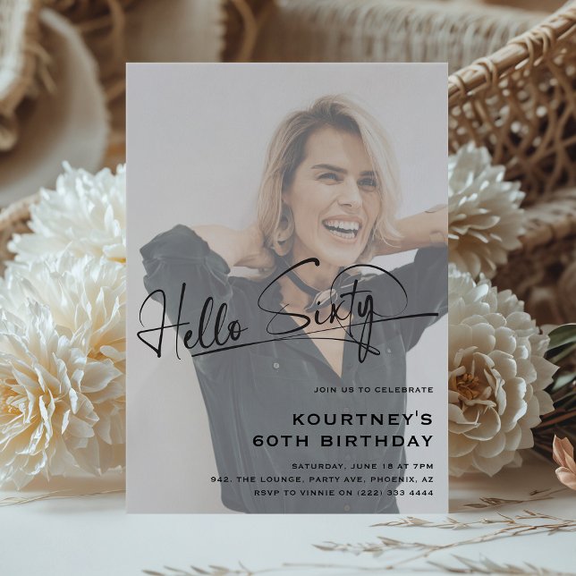 Script Hello Sixty Minimal Photo 60th Birthday Invitation (Creator Uploaded)