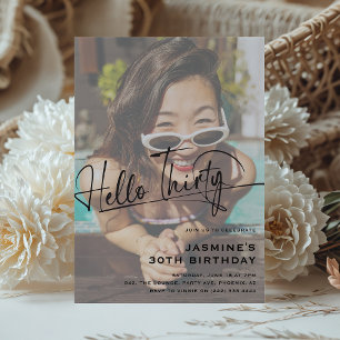 Script Hello Thirty Minimal Photo 30th Birthday Invitation