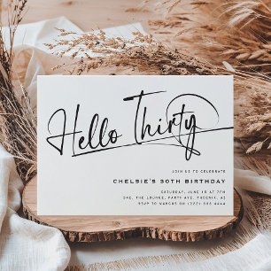 Script Hello Thirty Minimalist 30th Birthday Invitation