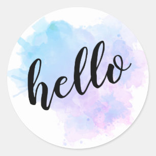 Script HELLO Watercolor Splash Classic Round Sticker