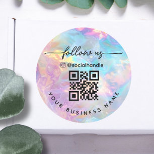 Script Holographic QR code Follow us instagram Classic Round Sticker
