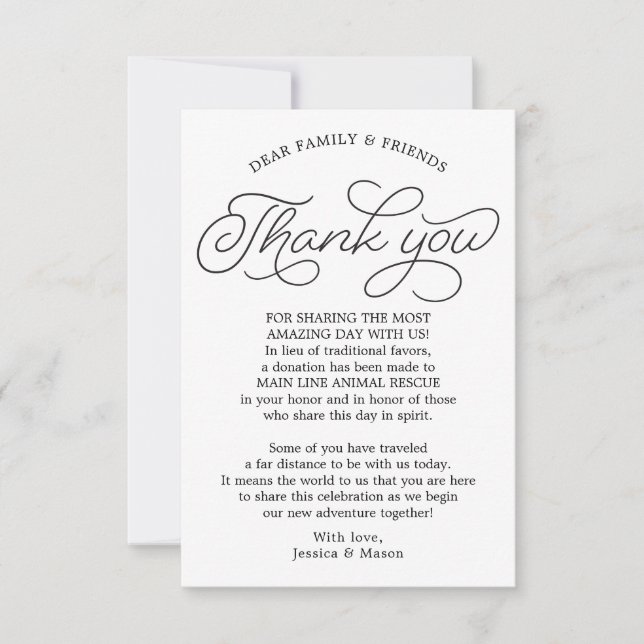 Script In Lieu of Favours Thank You Place Card (Front)
