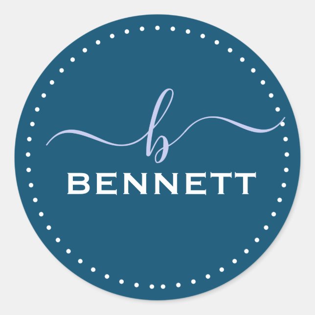 Script Initial, Full Last name Personalised Classic Round Sticker (Front)