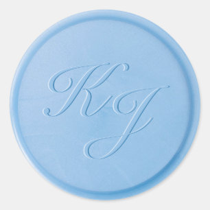 Script Initial Linen Blue Wax Seal Sticker