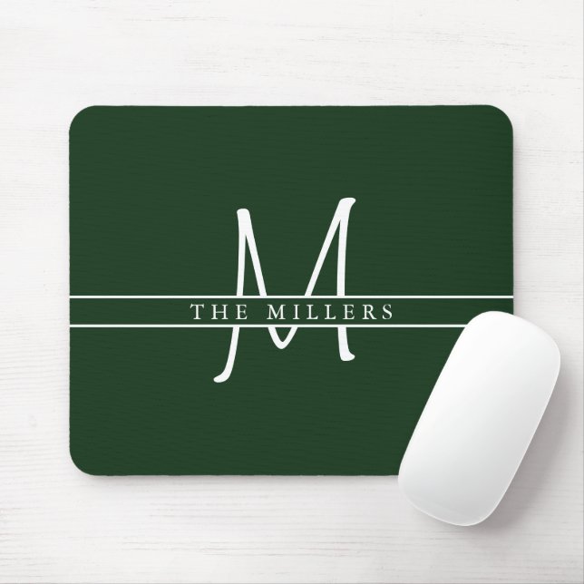 Script Initial Split Monogram, Personalized Green Mouse Mat (With Mouse)