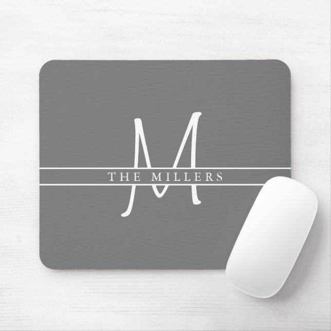 Script Initial Split Monogram, Personalized Grey Mouse Mat (With Mouse)
