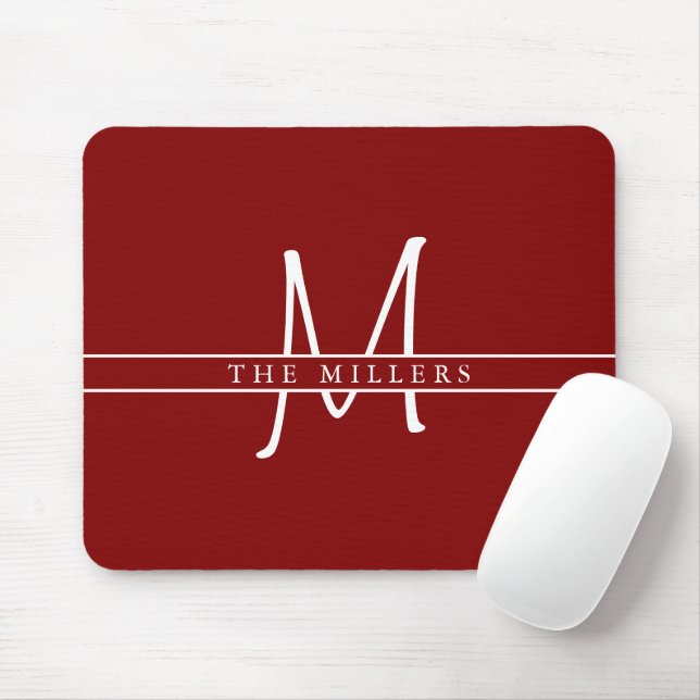 Script Initial Split Monogram, Personalized Maroon Mouse Mat (With Mouse)
